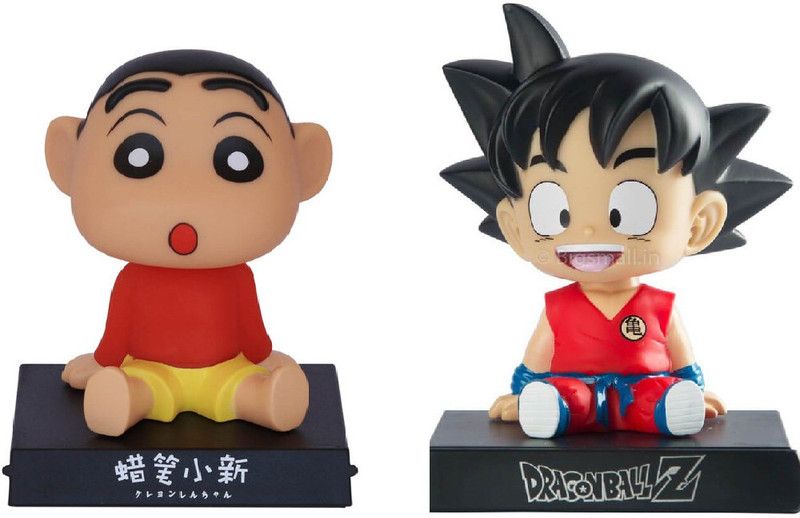 Daiyamondo Shinchan With Dragon Ball Smilling Goku Bobble head Big Size Bobble Head - Action Figure Moving Head Bobblehead Spring Dancing PVC Bobble Spring Dancing Doll Toy Car Dashboard Bounce Toys for Car Interior Dashboard  (Multicolor)