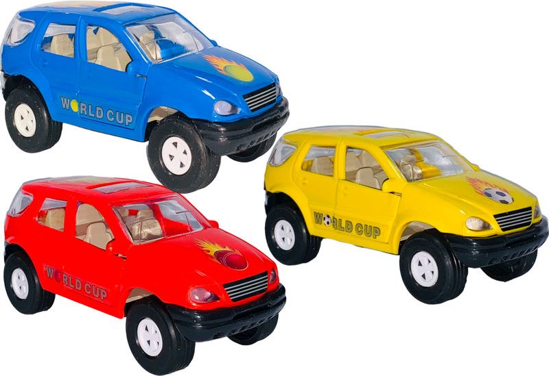 Wishmaster Pack Of 3 Small Pull Back & Go Safari World Cup Toy Car For Kids, Made In India  (Blue, Red, Yellow)