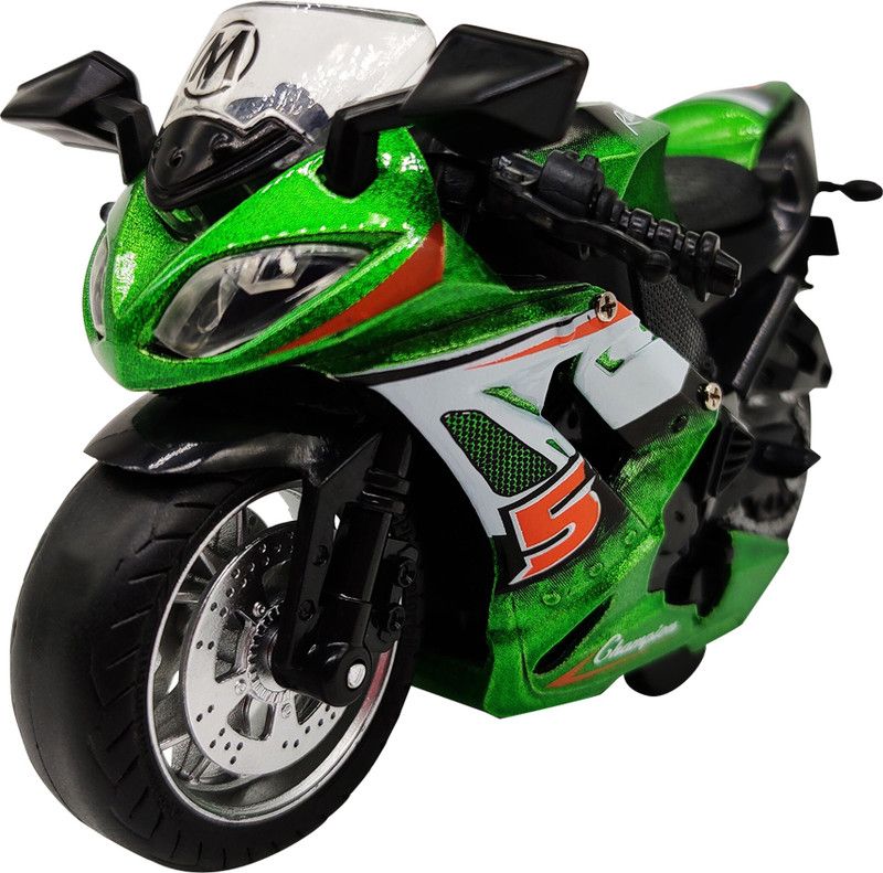 Miss & Chief 1:14 Pull Back Metal Die Cast Bike with Light and Sound  (Green, Pack of: 1)