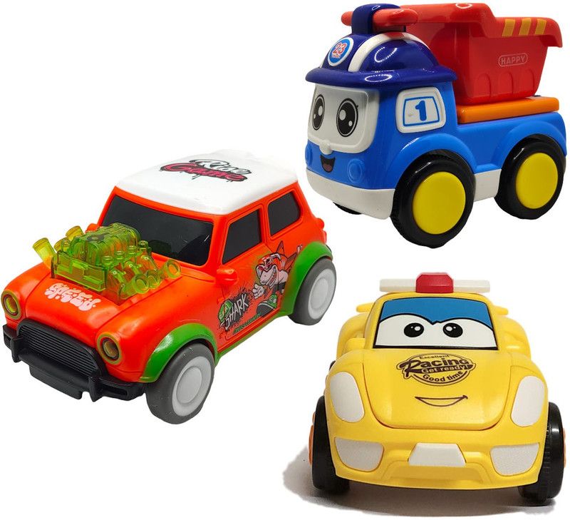 Vaniha Unbreakable Four-Wheel Drive Friction Powered Diecast Toy Set-G89  (Multicolor, Pack of: 3)