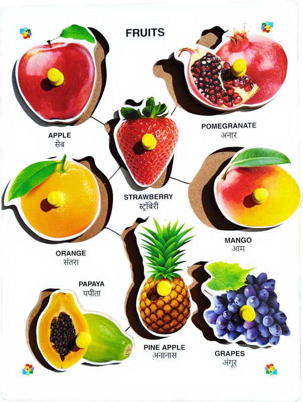 Techfab Wooden Fruits Puzzle with Picture Educational Board for Kids 8 Fruits with Knob, Early Educational Learning Wooden Puzzle Board for Kids, Children Boys & Girls  (8 Pieces)