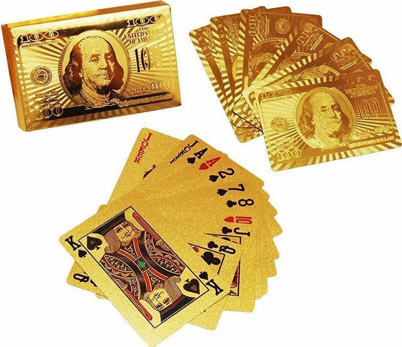 fastgear Gold Plated Cards Waterproof PVC 100 Dollar Poker Playing Cards Plastic Deck with Certificate  (Golden)