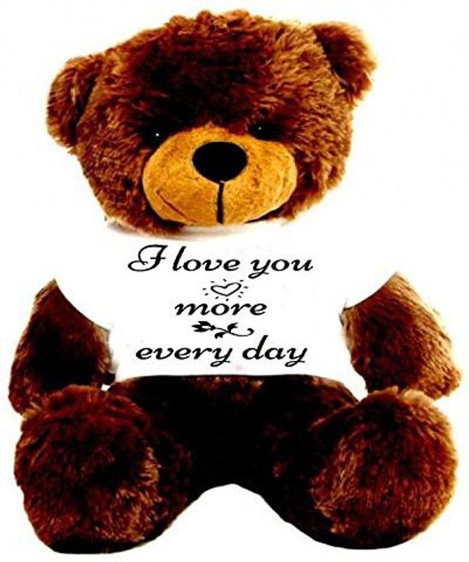 Hug 'n' Feel Soft Toys Big Teddy Bear Wearing "I Love You More Every Day" T-Shirt 6 ft - 72 inch  (Chocolate Brown)