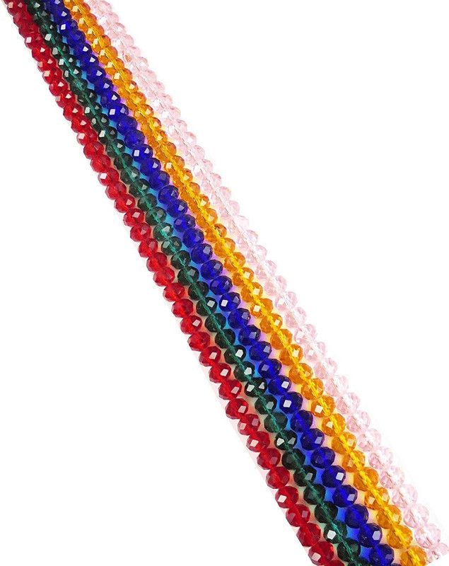 Crafts Haveli 16 inch x 5 Color 8mm Diamond Cut Faceted red Green Blue Dark Yellow Pink Color Glass Beads for Necklace Earring Jewellery Making Material Art and...