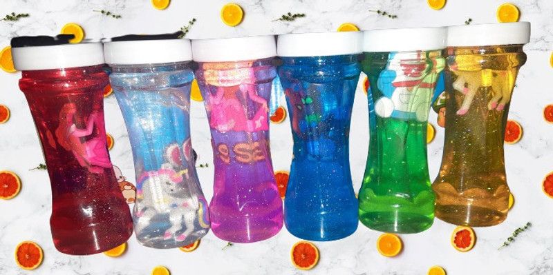PARIVRIT Cartoon Crystal Colorful Sparkling Glittery Bottle Slime for Kids(Pack of 6) Multicolor Putty Toy