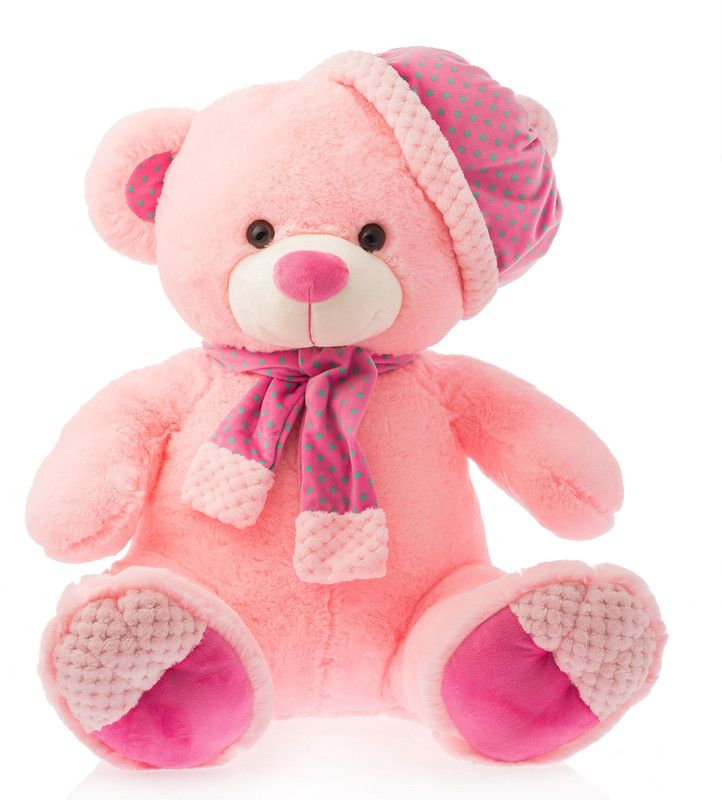 Dimpy Stuff Dimpy Bear W/Cap & Scarf Pink - 40 cm  (Red)