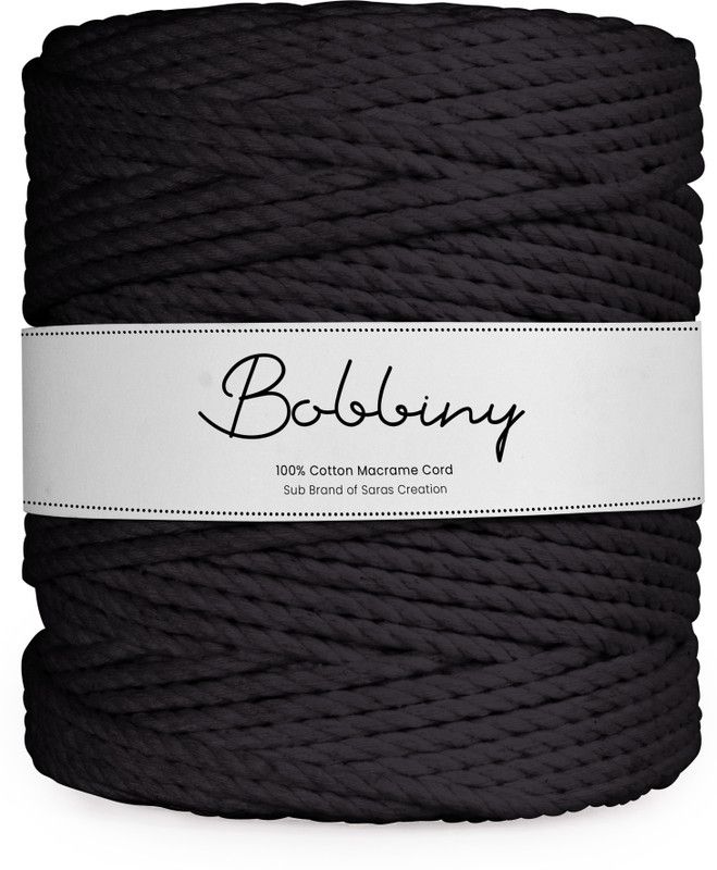 Bobbiny 3Ply Twisted Macrame 4mm 100Mtr.Cotton Cord Dori Thread Macrame Black