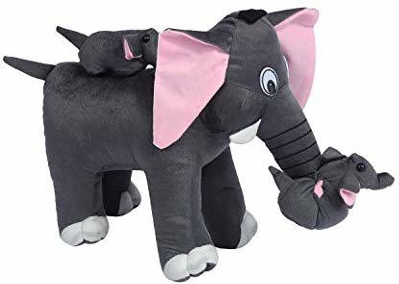 Kids Smile Grey Mother Elephant with Two Baby Stuffed Soft Plush Elephant Toy Love Girl Friend or Any Child Pack of 1 - 45 cm  (Grey)