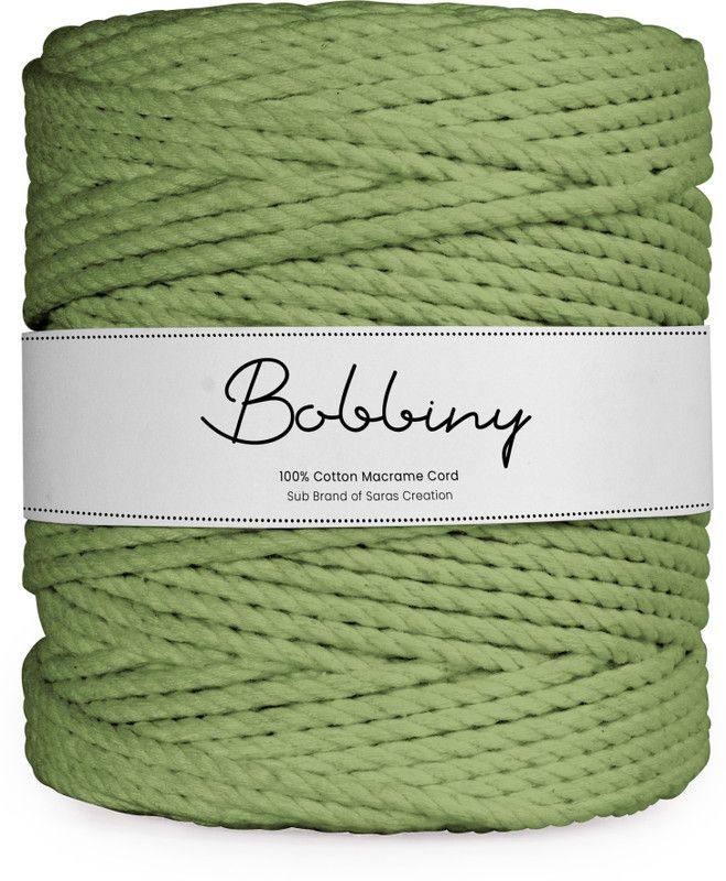 Bobbiny 3Ply Twisted Macrame 4mm 100Mtr.Cotton Cord Dori Thread Macrame Birch green