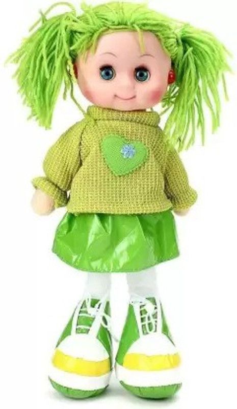 logic toys Beautiful Fluffy Smiling Doll Toy for Girls  (Green)