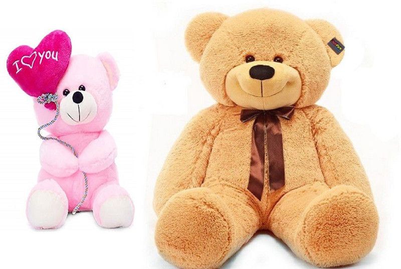 Click4Good 4 Feet Long Cute Brown Teddy Bear & 24Cm Cute Pink - 122.028 cm  (Multicolor)