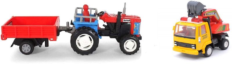 SARASI New Tractor Trolley & Excavator Combo, Pull Back Toy  (Multicolor, Pack of: 2)