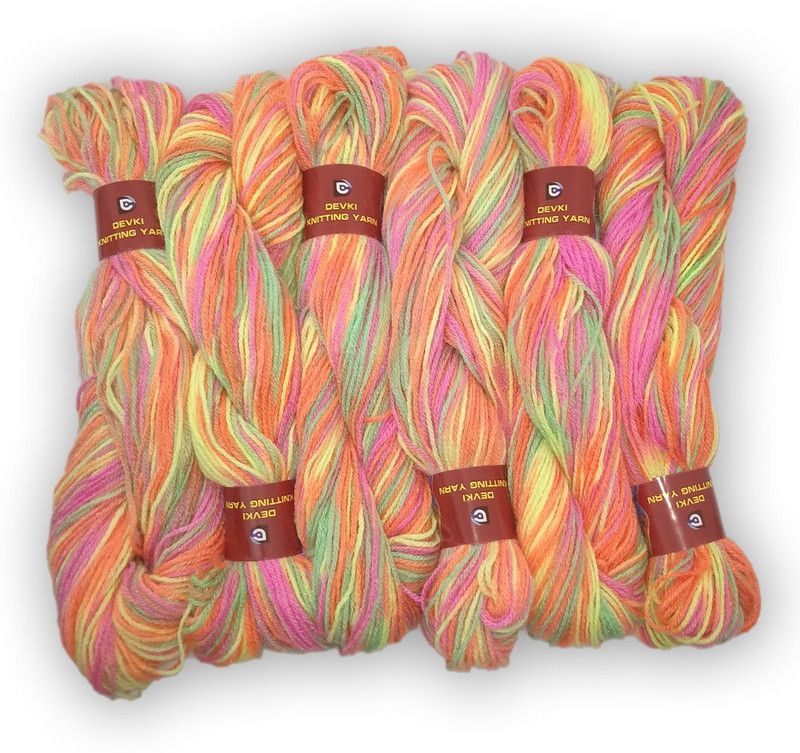devki knitting yarn RAINBOW KNITTING YARN (yarn weight-400gm) Orange, Bubblegum pink and Radium mix
