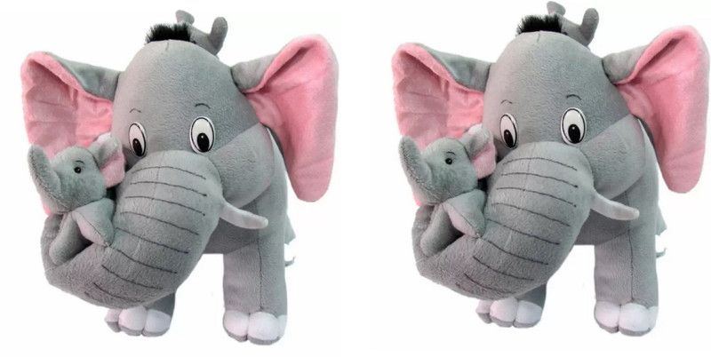 KANCHAN TOYS Elephant Soft Cute Toy With Baby Pack Of 2 - 40 cm  (Grey)