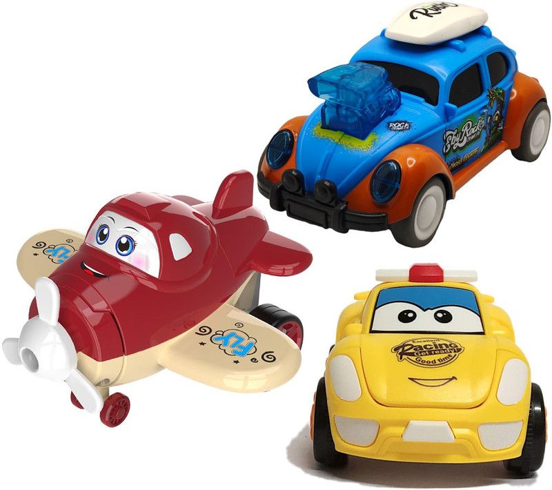 Vaniha Unbreakable Four-Wheel Drive Friction Powered Diecast Toy Set-G112  (Multicolor, Pack of: 3)