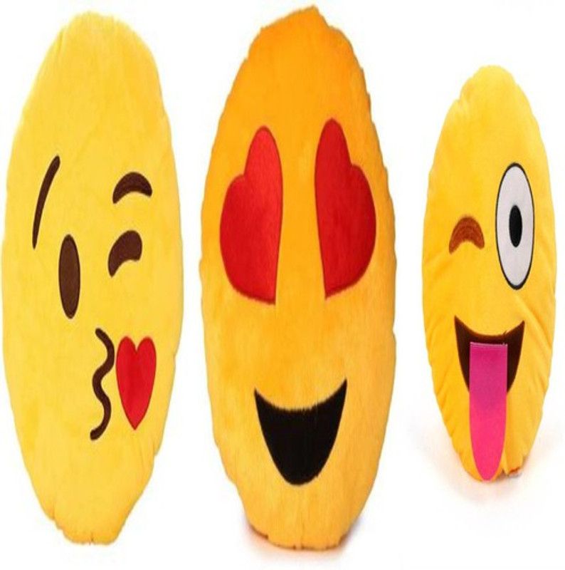 Agnolia stuffed Smiley cushion 35cm-Flying Kiss,Heart Eye & Naughty Smiley - 10 inch  (Multicolor)