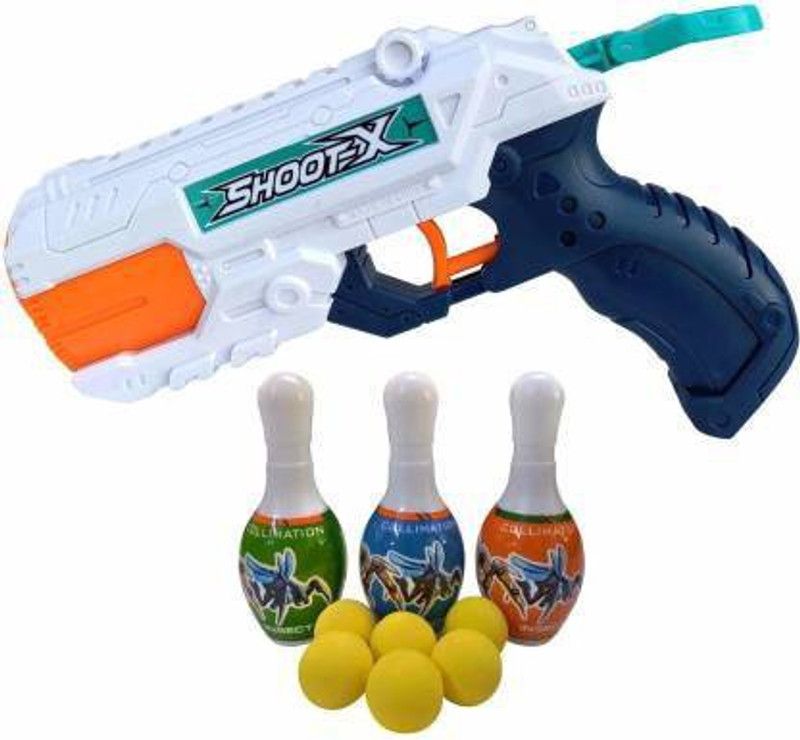 momnkids 2 in 1 Dual Magic Gun (3 Bowling Pins & 6 Soft Ball Bullet) Guns & Darts  (Multicolor)