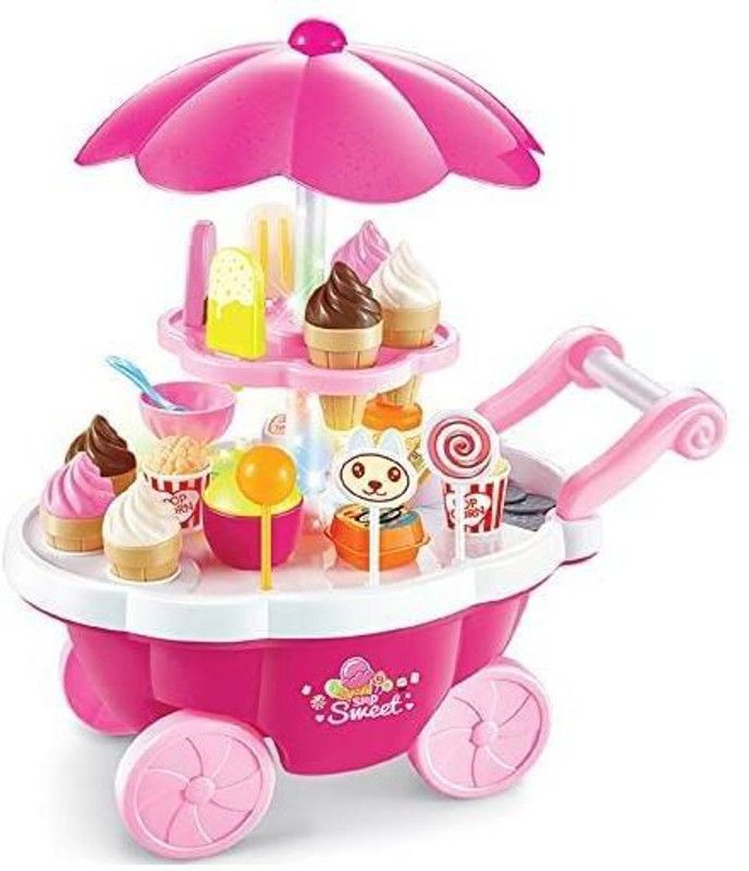 HR PRODUCT Ice Cream Kitchen Play Cart Kitchen Set Toy with Lights and Music