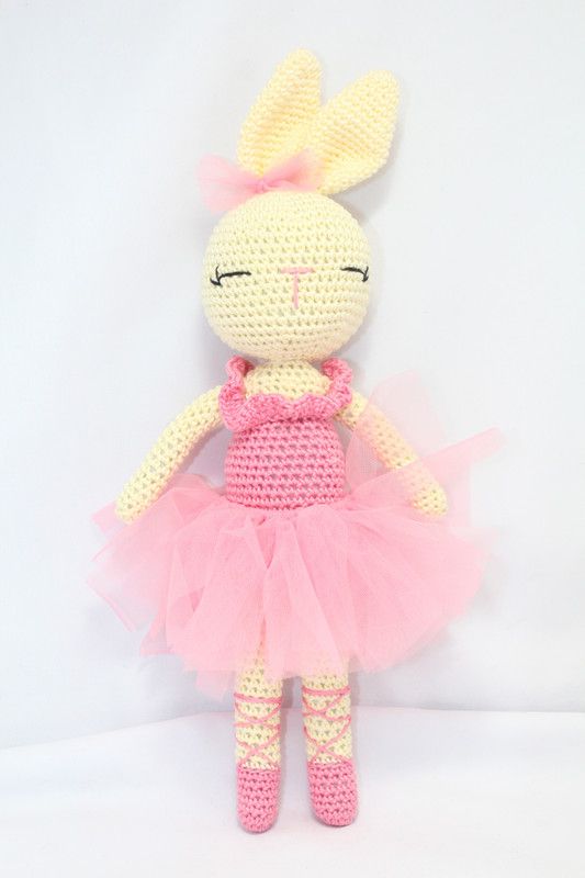 PH Artistic amigurumi Stuffed Crochet Ballerina Bunny Doll with Tulle Dress - 10.5 inch  (Pink)