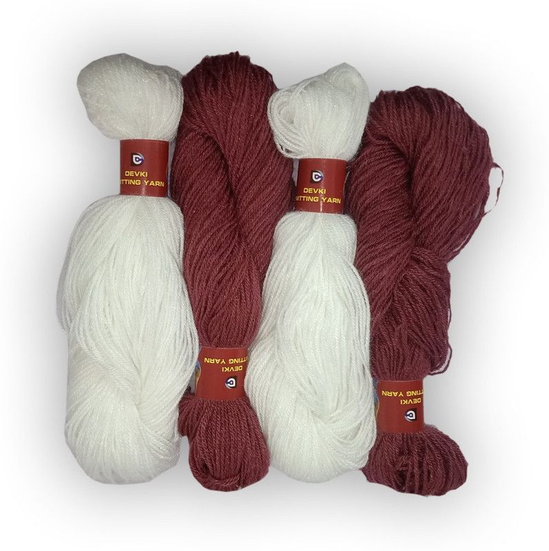 devki knitting yarn PACK OF 200 gm YARN . DARK BURGUNDY AND WHITE COLOR