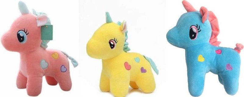 Agnolia GIFTS STYLISH UNICORN HORSE PLUSH STUFFED SOFT TOY Pink, Yellow and Blue for kids - 28 cm  (Multicolor)