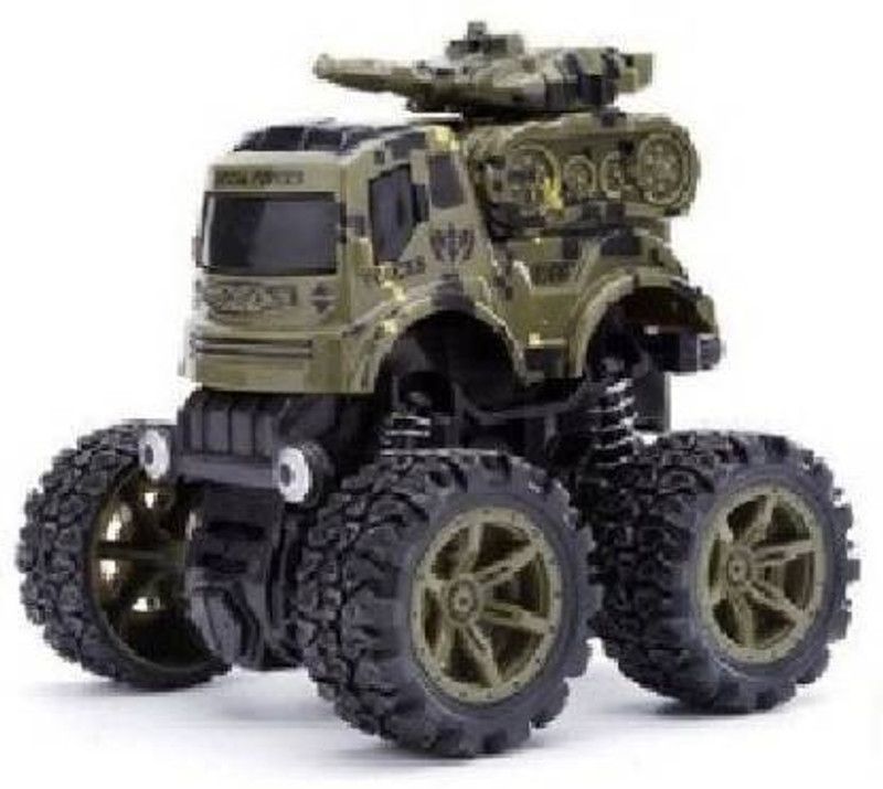 DhyeyCollection Friction Powered Off Road 360 Degree Stunt Military Trucks Vehicle Toy for Kids (Military Truck A)  (Black, Green)