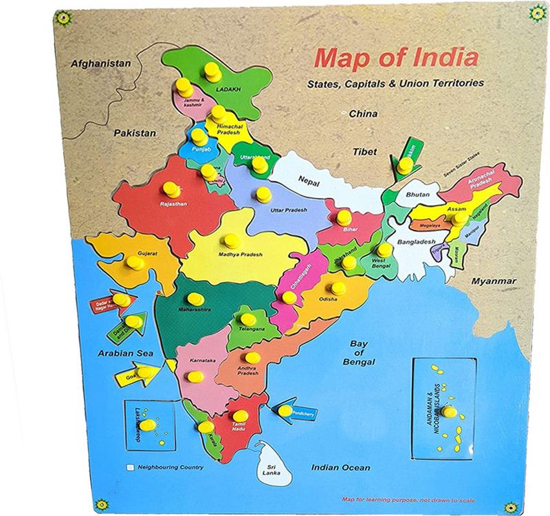 Toyvala WOODEN MAP OF INDIA WITH DIFFERENT STATES EASY TO LEARN LEARNING EDUCATIONAL BOARD  (Brown)
