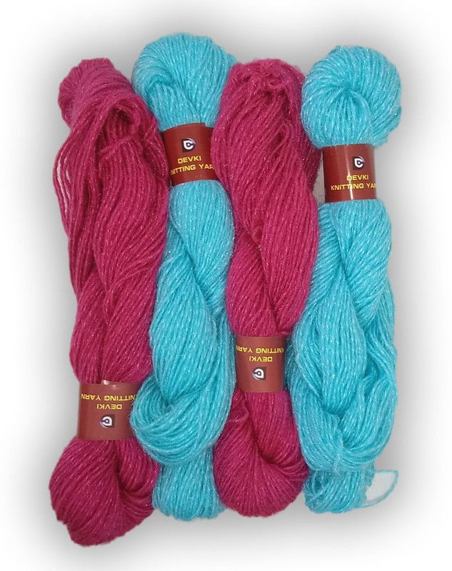 devki knitting yarn CHAMCHAM SHINY KNITTING YARN ( yarn weight-200gm) ARCTIC BLUE AND MAGENTA MIX