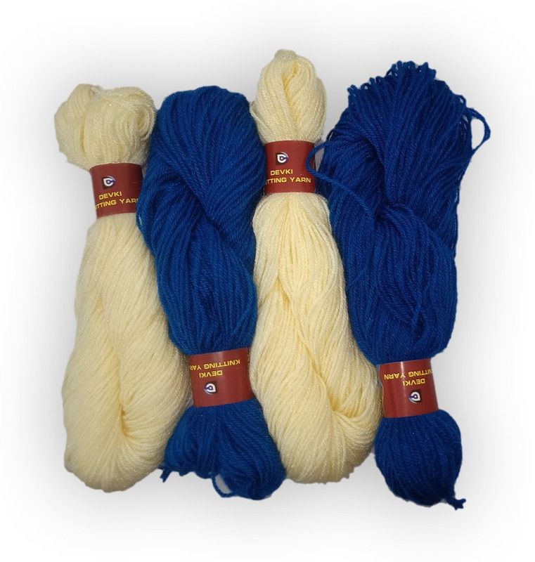 devki knitting yarn PACK OF 200 gm YARN . LIGHT CREAM AND ADMIRAL BLUE COLOR