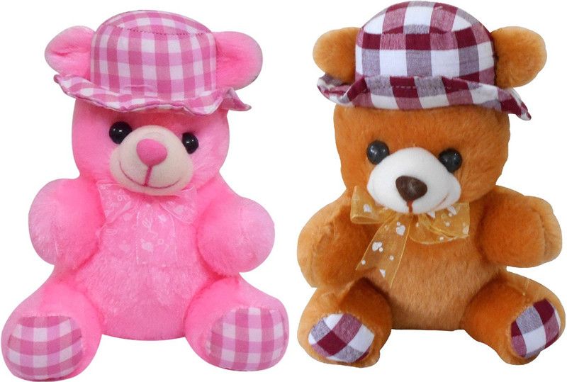 Saugat Traders Couple Cap Teddy - 20 cm  (Brown, Pink)