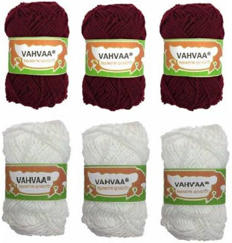 vahvaa Wool Hand Knitting Ball 6, Needle Knitting, Art & Craft Yarn Maroon And White