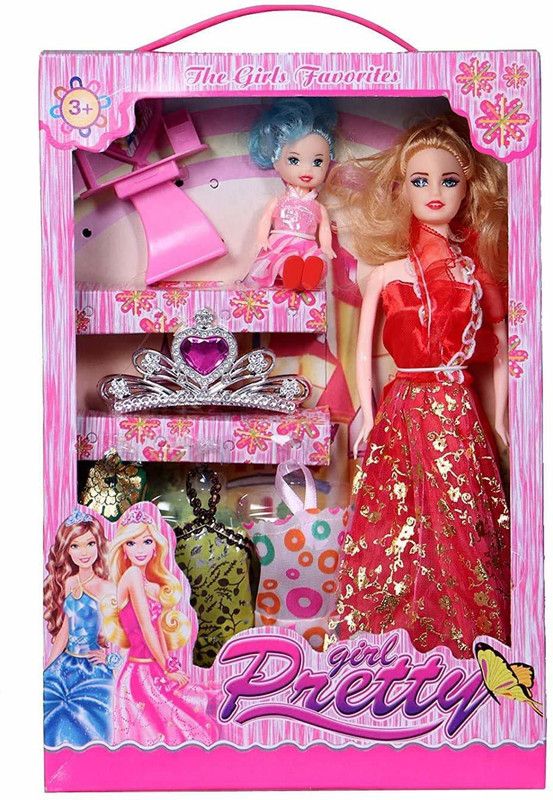 Just97 Pretty Doll for Girls Doll Set for Girls Big Doll with Baby Doll Fashion Dress 1 Crown, Beautiful Doll Cute Doll Set for Girls Kids Age 3+  (Multicolor)