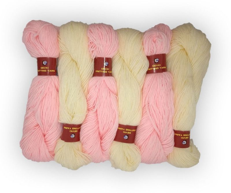 devki knitting yarn 100% ACRYLIC YARN. IVORY AND OLD LACE PINK COLOR