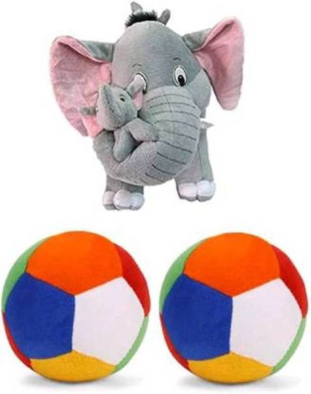 Nihan Enter[prises Mother Elephant With Two Babies And Two Balls - 35 Cm Ball -25 Cm (Multicolor) - 35 cm  (Multicolor)