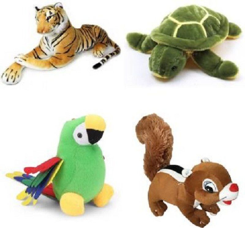 Saubhagye soft toy tortoise and tiger and parrot and cute squirrel - 32 cm (Multicolor) - 32 cm  (Multicolor)