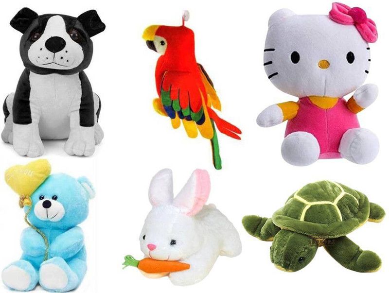 DESTINO Best Product toy's Bull Dog Parrot Balloon Teddy Kitty Rabbit Turtels Soft toy for gift Girls /Birthday Gift /Home Decoresan/children For Gift - 24 cm  (Black, Green, Red, Blue, White)