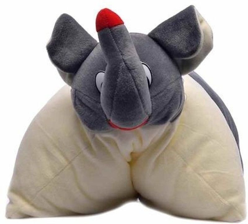 Frantic Premium Quality Grey Cream Elephant Pillow 2020 with 35 CM (Grey Cream Color) - 35 cm  (Grey)