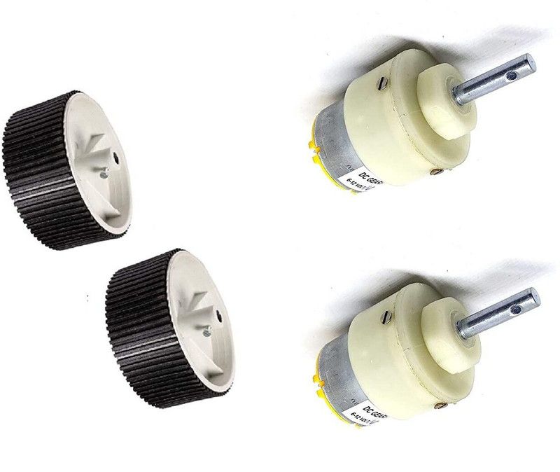 INVENTO 2pcs 6V - 12V 5 Kg-cm 300 rpm DC Metal Geared Motor with 100mm x 40mm Wheel Automotive Electronic Hobby Kit