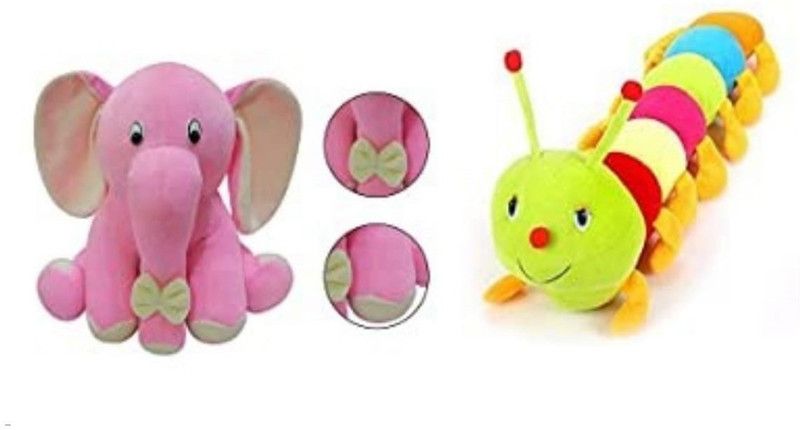 ITSVMOON Cute Looking Cuddly Super Soft Toy Caterpillar and Pink Elephant Combo for Kids, Boys, Girls Stuffed Toy Teddy - 42 cm  (Multicolor)