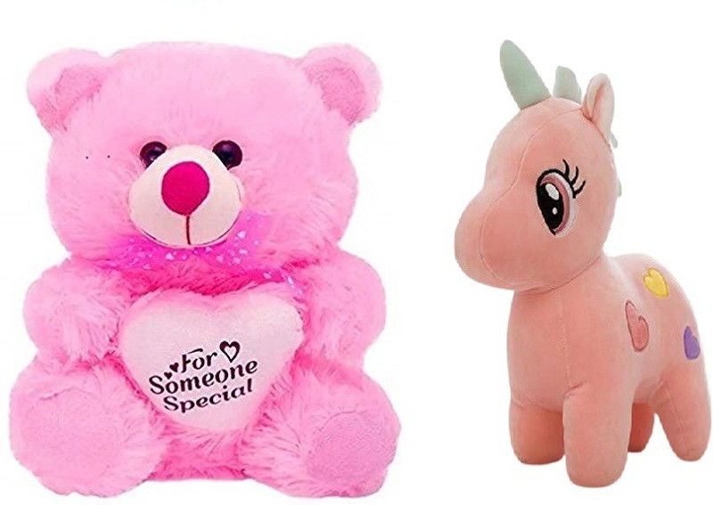 Bakku Toys Teddy bear soft toys pink teddy unicorn set off 2 - 28 cm  (Pink)