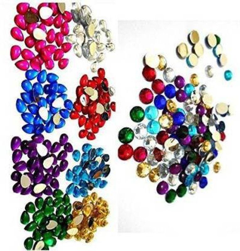 Crafto Kundan Stones Round and Drop Shape Combo for Jewellery Making(500 pcs)