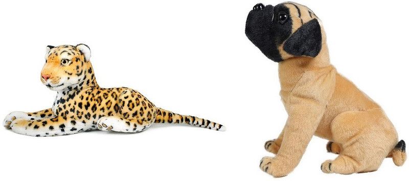 Kraftix Combo Of Leopard (40cm) & PugDog (19cm) Stuffed Plush Soft Toy KSTLEOPARD40PUG32 - 40.01 cm  (Multicolor)