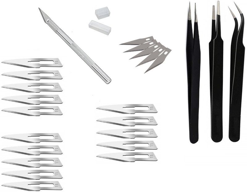 wroughton Detail Pen Knife Metal Handle With 5 Interchangeable Sharp Blades for Art and Craft Work Multipurpose With 3 Tweezers