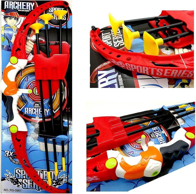 JohnMacc Archery Bow With 3 Suction Arrow Toy Set with Target For Kids Play Sport Toy Game Bows & Arrows  (Multicolor)