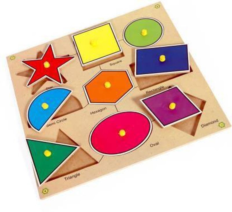 Haulsale 9 Different Shapes Unique Educational Wooden Board Jigsaw Puzzle (1 Pieces)  (Multicolor)