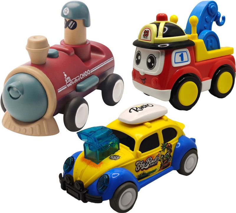 Vaniha Unbreakable Four-Wheel Drive Friction Powered Diecast Toy Set-L30  (Multicolor, Pack of: 3)