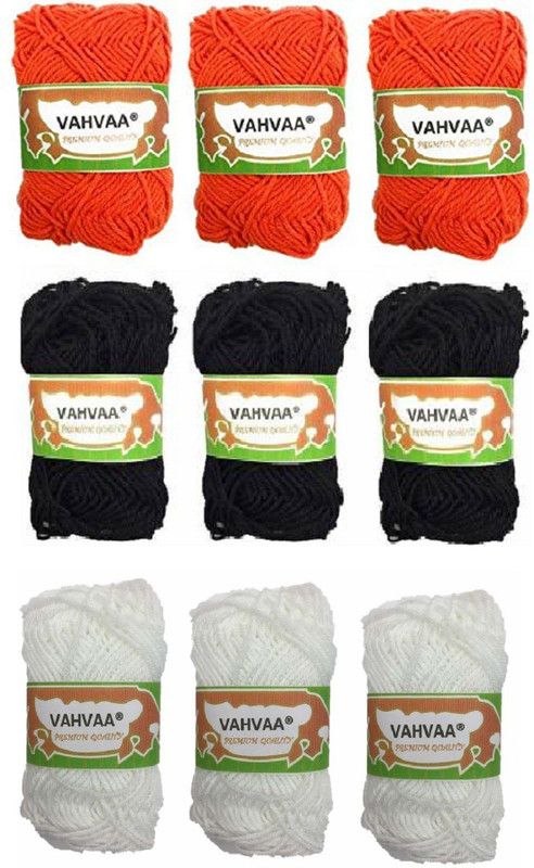 vahvaa Hand Crochet Knitting Art Craft Soft Fingering Hook Yarn, Needle Knitting Thread Dyed Yarn Orange Black White Color Pack Of 9