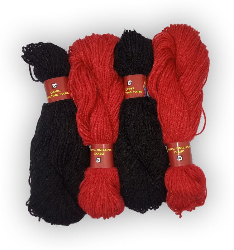 devki knitting yarn PACK OF 200 gm YARN . BLACK & CHILLI RED COLOR