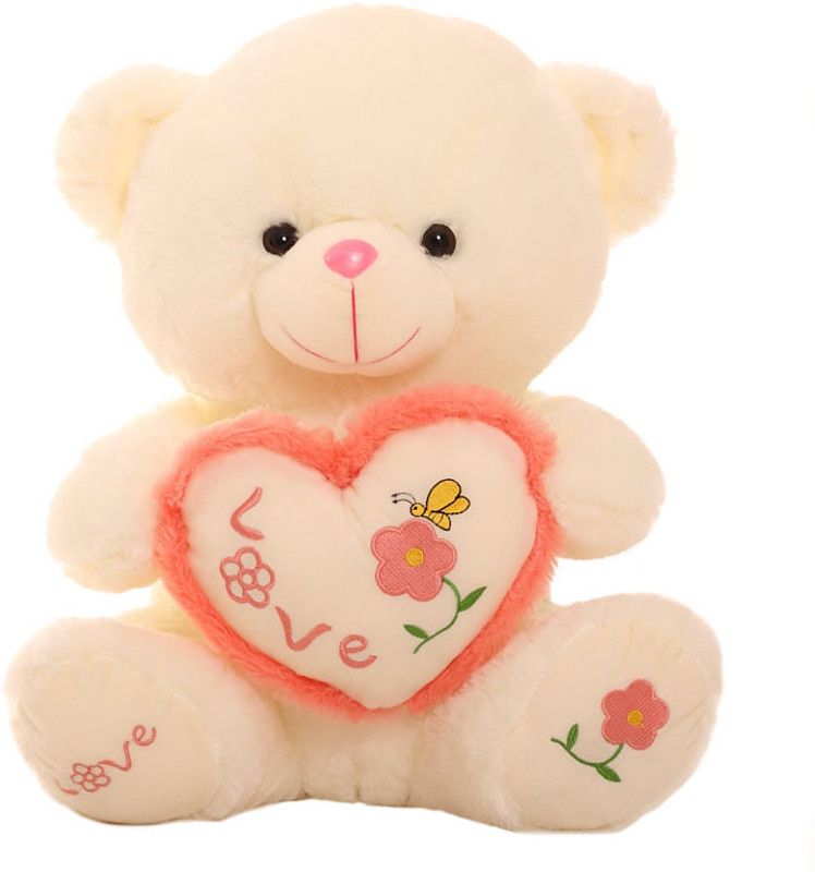 Grab A Deal Sitting Love Paw Teddy Bear holding a Love Heart - 18 inch  (Beige, Orange)