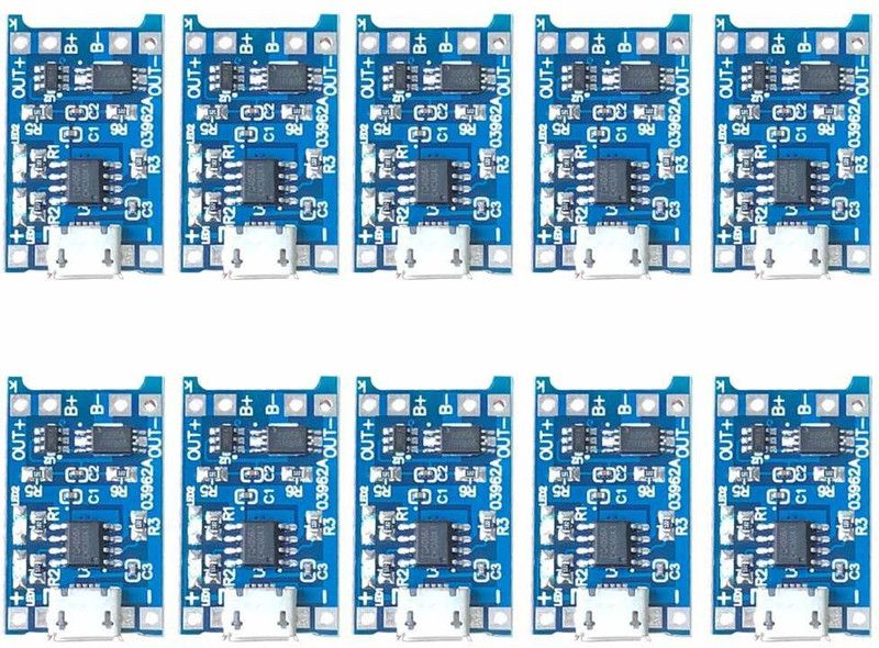 Super Debug 10 Pcs TP4056 Micro USB 5V 1A 18650 Lithium Battery Charger Module Charging Board With Protection (Pack of 10) Micro Controller Board Electronic Hobby Kit